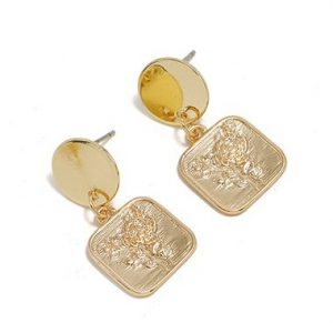 Rose Design Gold Metal Geometric Shape Earrings - One Size