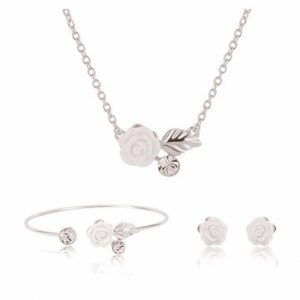 Rose Flower Necklace Earrings Jewelry Set