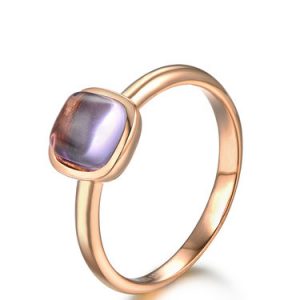 Rose Gold 925 Sterling Silver Amethyst Round Ring