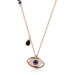 Rose Gold 925 Sterling Silver Blue Eye of God Necklace