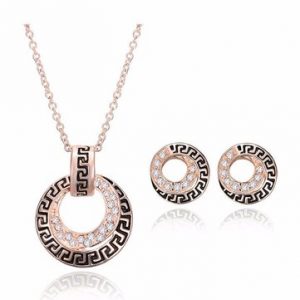 Rose Gold Alloy Crystal Circle Jewelry Set