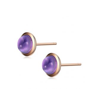 Rose Gold Amethyst 925 Sterling Silver Round Earrings