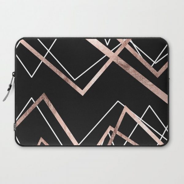 Rose Gold Black Linear Triangle Abstract Pattern Computer Cover by BlackStrawberry - Laptop Sleeve - 15"