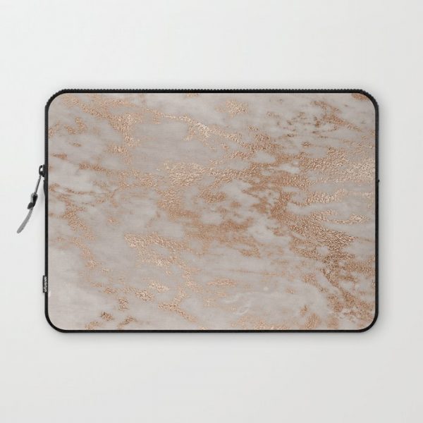 Rose Gold Copper Glitter Metal Foil Style Marble Computer Cover by UtArt - Laptop Sleeve - 13"