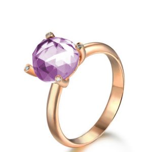 Rose Gold Round Amethyst Ring