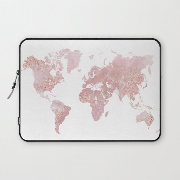 Rose Quartz World Map Computer Cover by MERMAID & UNICORN - Laptop Sleeve - 13"