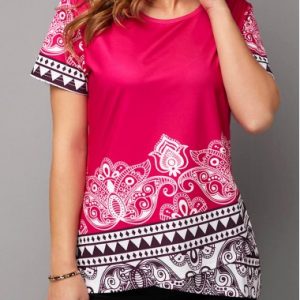 Round Neck Crossover Hem Short Sleeve Blouse - XL