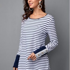 Round Neck Striped Long Sleeve T Shirt - 18