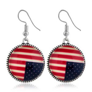 Round Shape American Flag Design Earrings - One Size