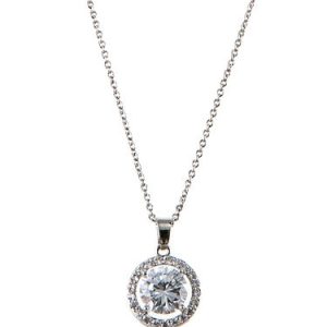 Round Sterling Silver Zircon Necklace