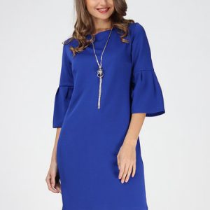 Royal Blue Bell Sleeve Simple Jersey H-line Midi Dress