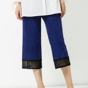 Royal Blue Casual Mesh Paneled Polyester Wide Leg Pants