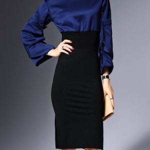 Royal Blue Color-block Slit Sheath Midi Dress