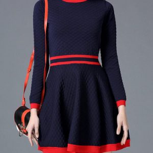 Royal Blue Long Sleeve Color-block Sweater Dress