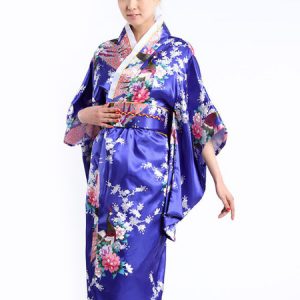 Royal Blue Peacock Print Women's Kimono Costumes