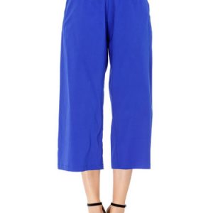 Royal Blue Pockets Cotton-blend Solid Wide Leg Pants