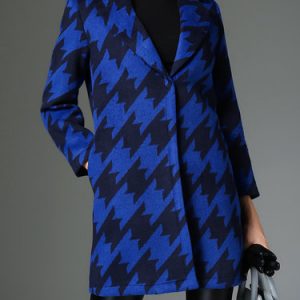 Royal Blue Printed Long Sleeve Houndstooth Coat