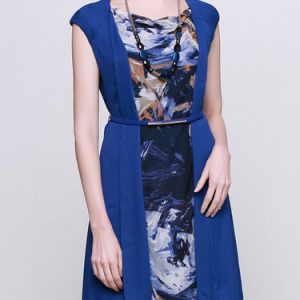 Royal Blue Printed Paneled Casual Mini Dress