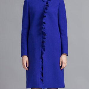 Royal Blue Simple A-line Ruffled Wool-blend Coat