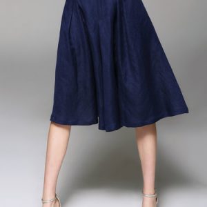 Royal Blue Simple Plain Slit Linen Wide Leg Pants