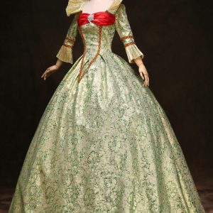 Royal Retro Costume Women's Victorian Ball Gown Jacquard Floral Green Ruffle Tiered Vintage Princess Costume Halloween