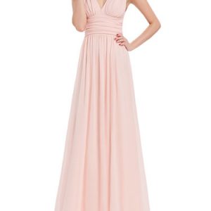 Ruched Sleeveless Swing V Neck Evening Dress