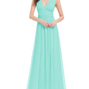 Ruched Swing V Neck Plain Sleeveless Evening Dress