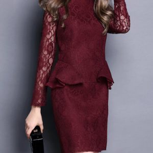 Ruffled Elegant Long Sleeve Pierced Lace Mini Dress