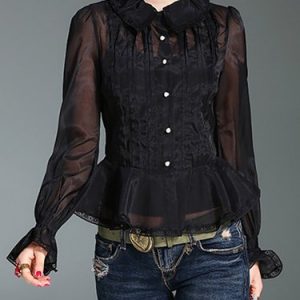 Ruffled Frill Sleeve Casual Organza Blouse with Camis