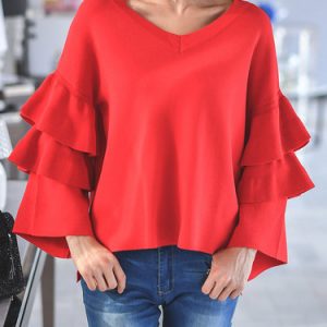 Ruffled Frill Sleeve V Neck Girly Blouse