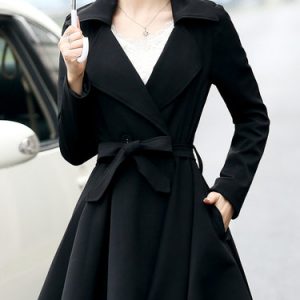 Ruffled Lapel Casual A-line Trench Coat with Belt