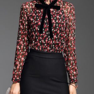 Ruffled Long Sleeve Elegant Floral Blouse