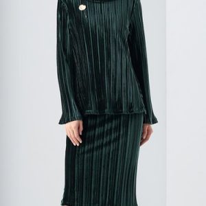 Ruffled Two Piece Long Sleeve Pleated Midi Dress