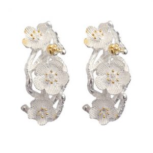 S925 Sweet Earrings Silver Cherry Flower Earrings for Women Gift