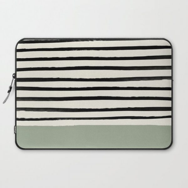 Sage Green x Stripes Computer Cover by Leah Flores - Laptop Sleeve - 15"