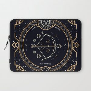 Sagittarius Zodiac Golden White on Black Background Computer Cover by Redharmony Design - Laptop Sleeve - 13"