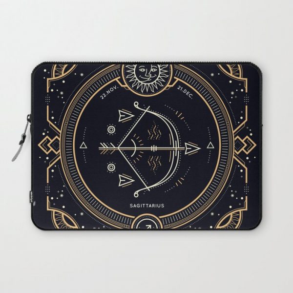 Sagittarius Zodiac Golden White on Black Background Computer Cover by Redharmony Design - Laptop Sleeve - 13"