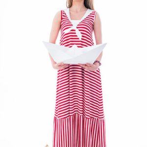 Sailor Collar Sleeveless Casual Flounce Printed Maxi Dress