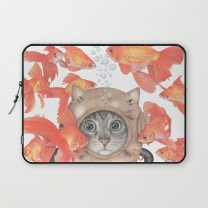 Scuba Cat Among the Fishes Computer Cover by WendyBerry - Laptop Sleeve - 13"