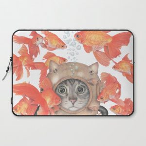 Scuba Cat Among the Fishes Computer Cover by WendyBerry - Laptop Sleeve - 15"