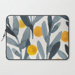 Seamless Watercolor Pattern Mystical Pattern Watercolor Floral Flowers Grey Blue Leaves Orange Fruit Computer Cover by Seamless - Laptop Sleeve - 15"