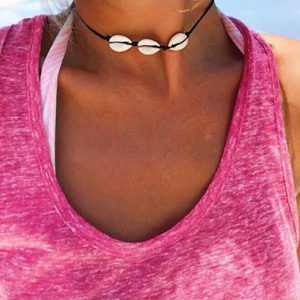 Seashell Shaped Black Choker Necklace for Lady - One Size