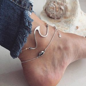 Seashell Shaped Silver Metal Anklet Set - One Size