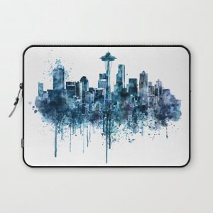 Seattle Skyline monochrome watercolor Computer Cover by MarianVoicu - Laptop Sleeve - 13"