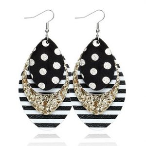 Sequin Detail Striped Layered Black Earring Set - One Size