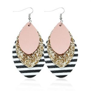 Sequin Detail Striped Layered Pink Earring Set - One Size