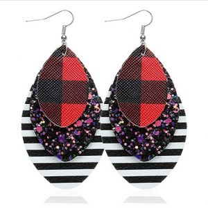 Sequin Detail Striped Layered Red Earring Set - One Size