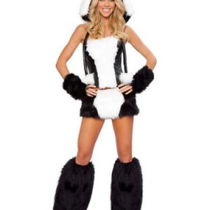 Sexy Panda Costume Halloween Women's White Faux Fur Costume Set In 4 Pieces Halloween