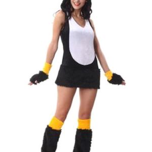 Sexy Penguin Costume Halloween Women's Black Faux Fur Costume Set In 4 Pieces Halloween