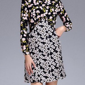 Sheath Casual Ruffled Floral-print Long Sleeve Midi Dress